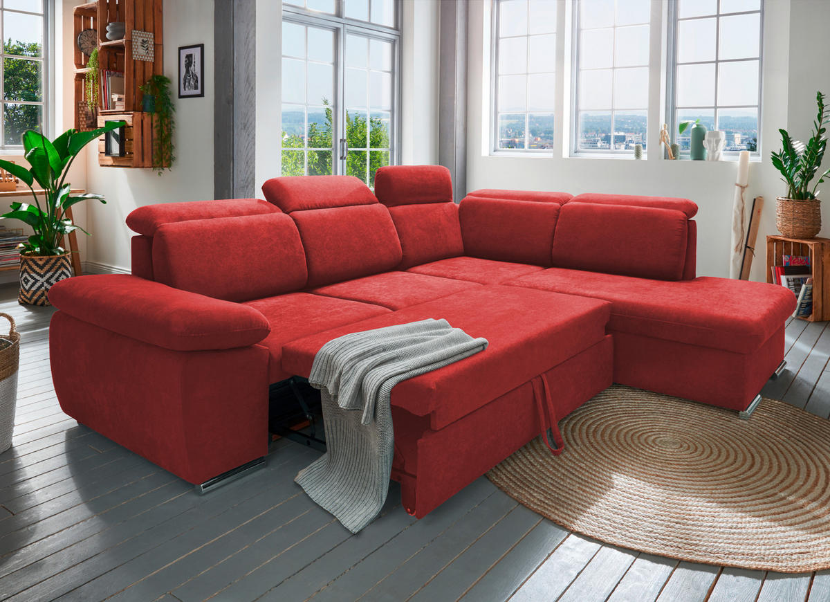 ECKSOFA Rot Mikrofaser  - Chromfarben/Rot, Design, Textil/Metall (283/228cm) - Livetastic