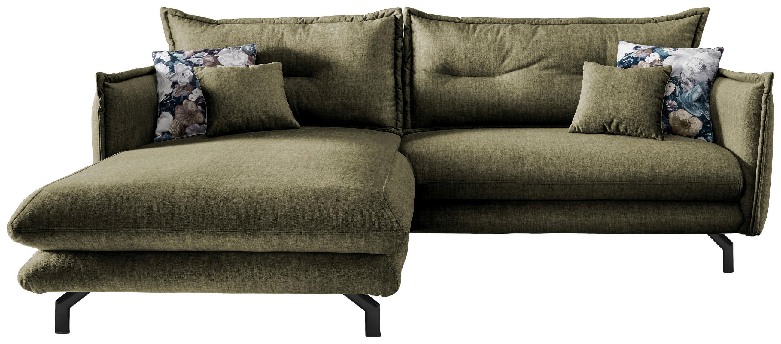 ECKSOFA in Velours Grün  - Türkis/Schwarz, Modern, Textil/Metall (180/255cm) - Livetastic