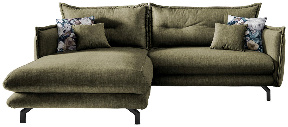 ECKSOFA in Velours Grün  - Türkis/Schwarz, Modern, Textil/Metall (180/255cm) - Livetastic