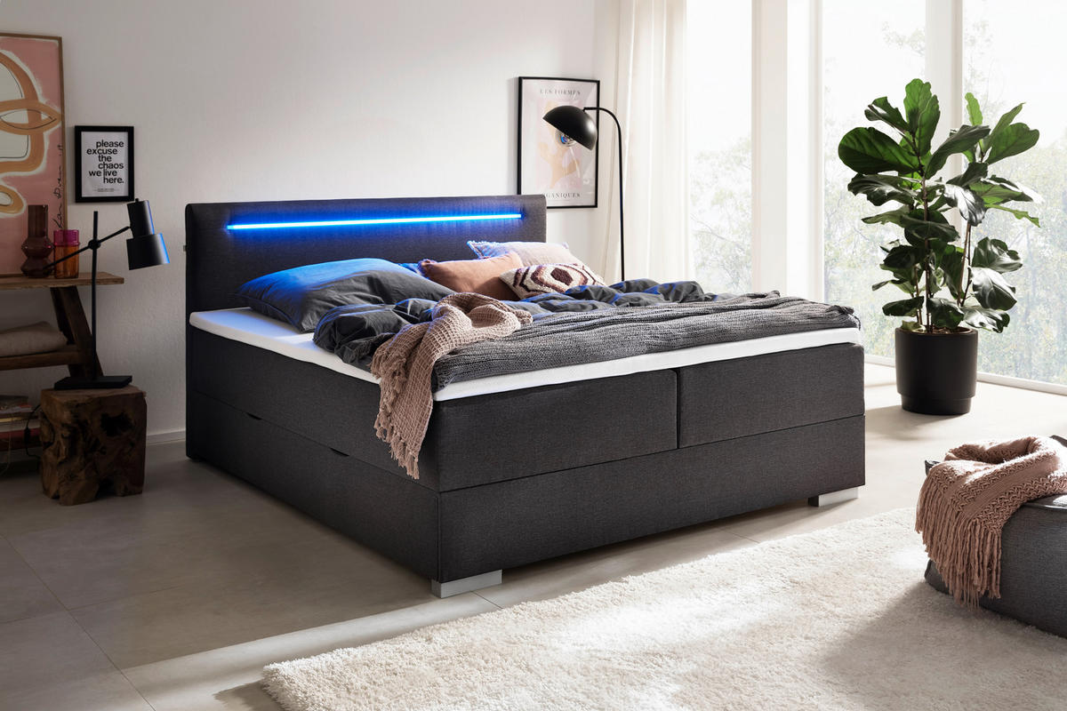 BOXBETT 180/200 cm  in Anthrazit  - Edelstahlfarben/Anthrazit, MODERN, Kunststoff/Textil (180/200cm) - Livetastic