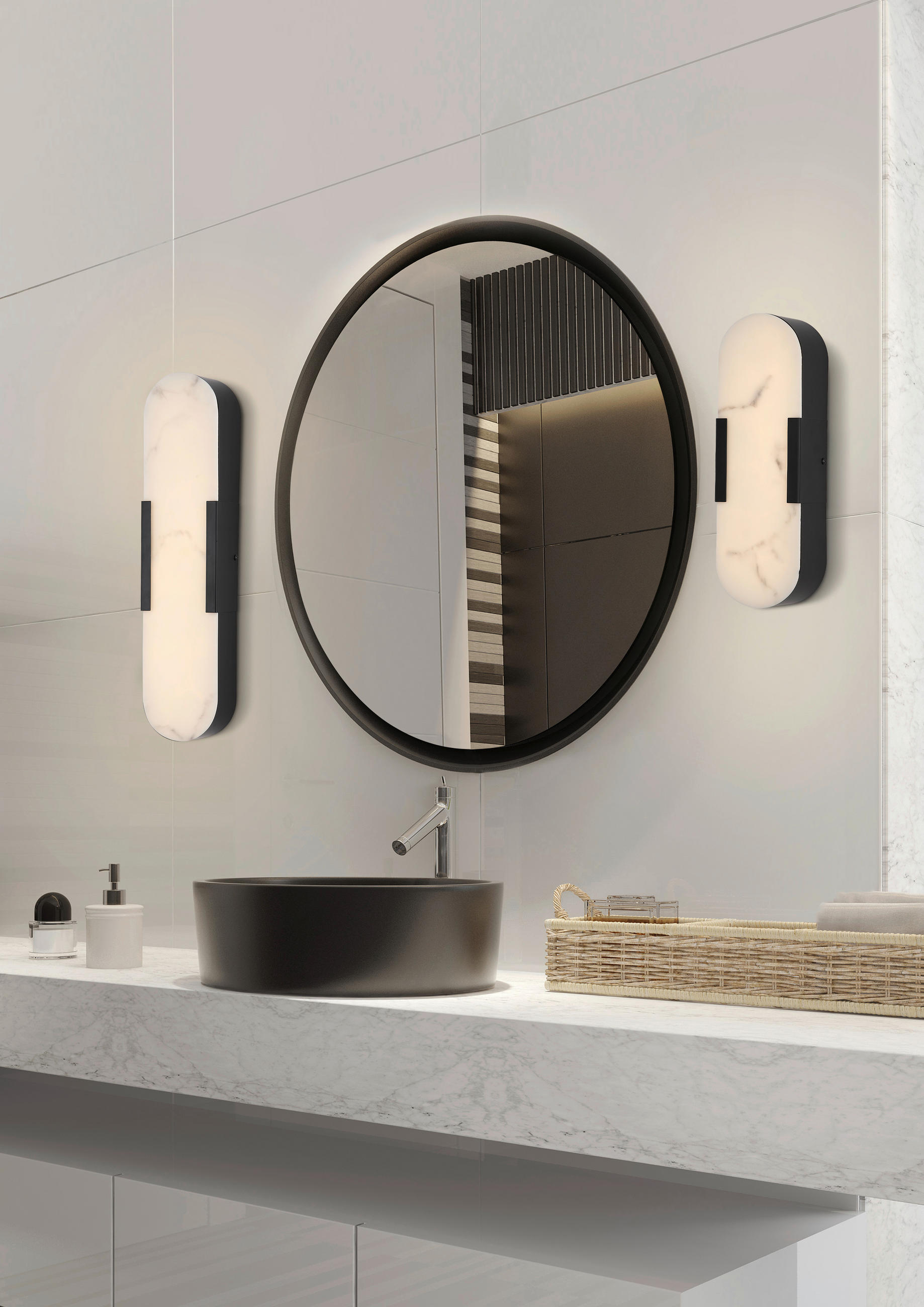 APLICĂ DE PERETE CU LED - alb/negru, Design, materiale naturale/metal (11/35/6cm) - Searchlight