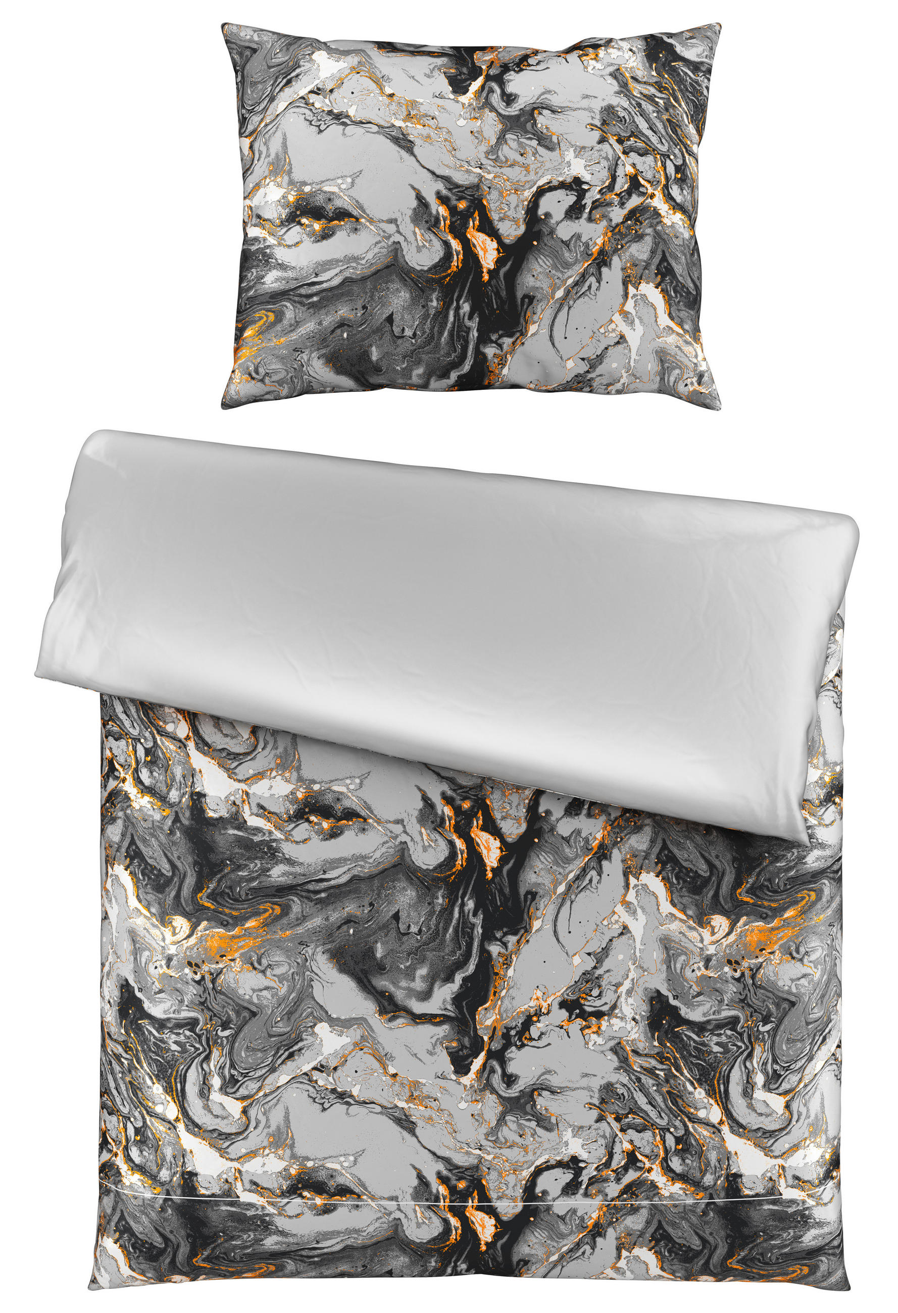 BETTWÄSCHESET MARMOR Satin 160/210 cm 50 cm/70 cm - Anthrazit, Konventionell, Textil (160/210cm) - Novel