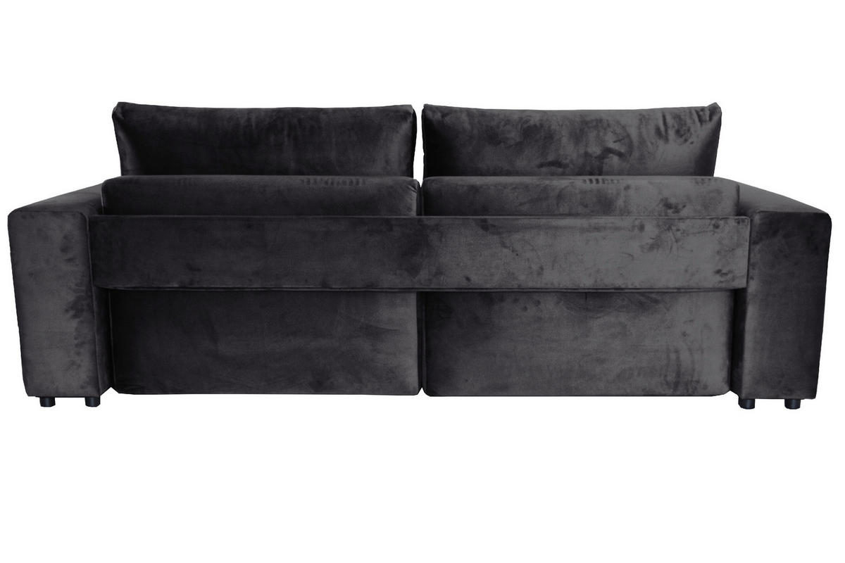 BIGSOFA in Velours Anthrazit  - Anthrazit/Schwarz, Design, Kunststoff/Textil (256/88/120cm) - home24