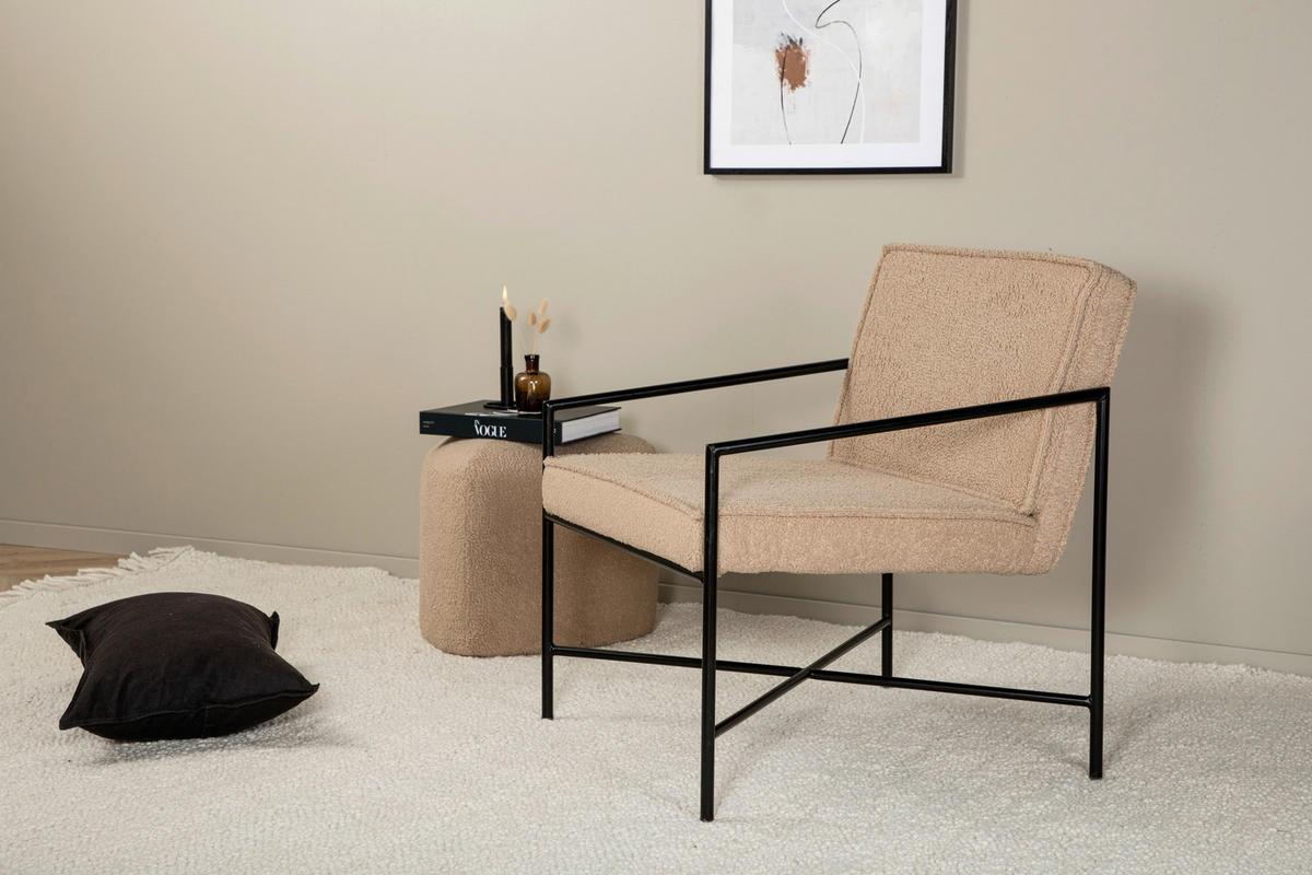 SESSEL in Teddystoff Schwarz, Beige  - Beige/Schwarz, Design, Textil/Metall (66/78/65cm) - Livetastic
