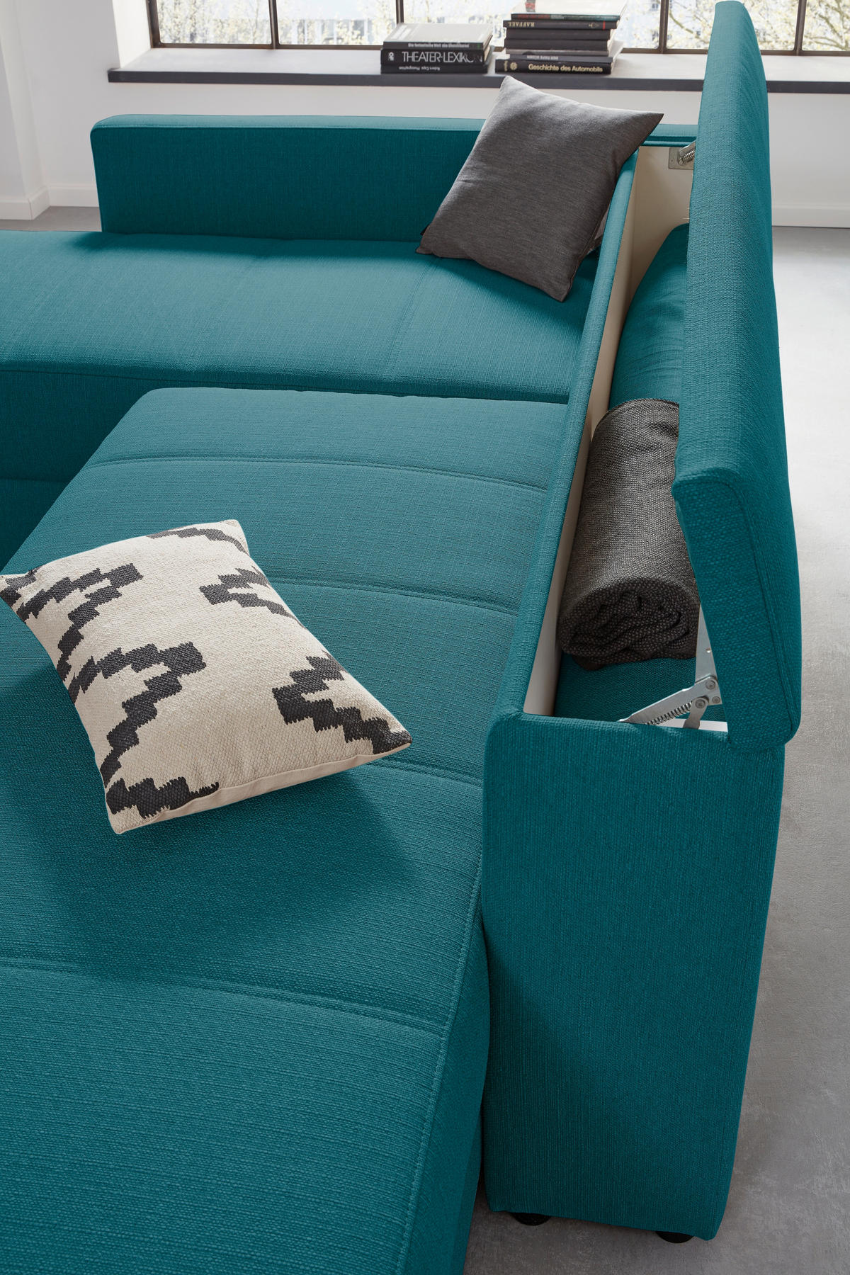 ECKSOFA LOOKS III Petrol Webstoff  - Petrol/Schwarz, Design, Kunststoff/Textil (287/229cm) - LOOKS by W.Joop