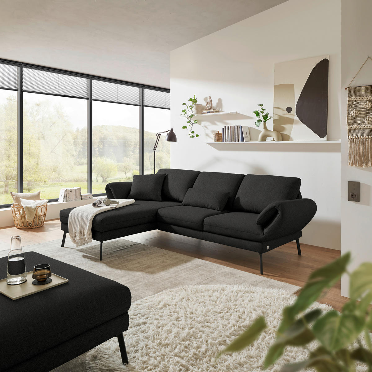 ECKSOFA  in Flachgewebe Anthrazit  175-224/255-365 cm  - Anthrazit/Schwarz, Design, Textil/Metall (175-224/255-365cm) - Dieter Knoll