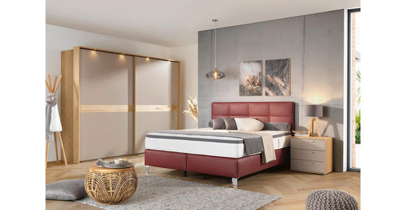 BOXSPRINGBETT 180/200 cm in Bordeaux - Chromfarben/Bordeaux, KONVENTIONELL, Leder/Textil (180/200cm) - Novel