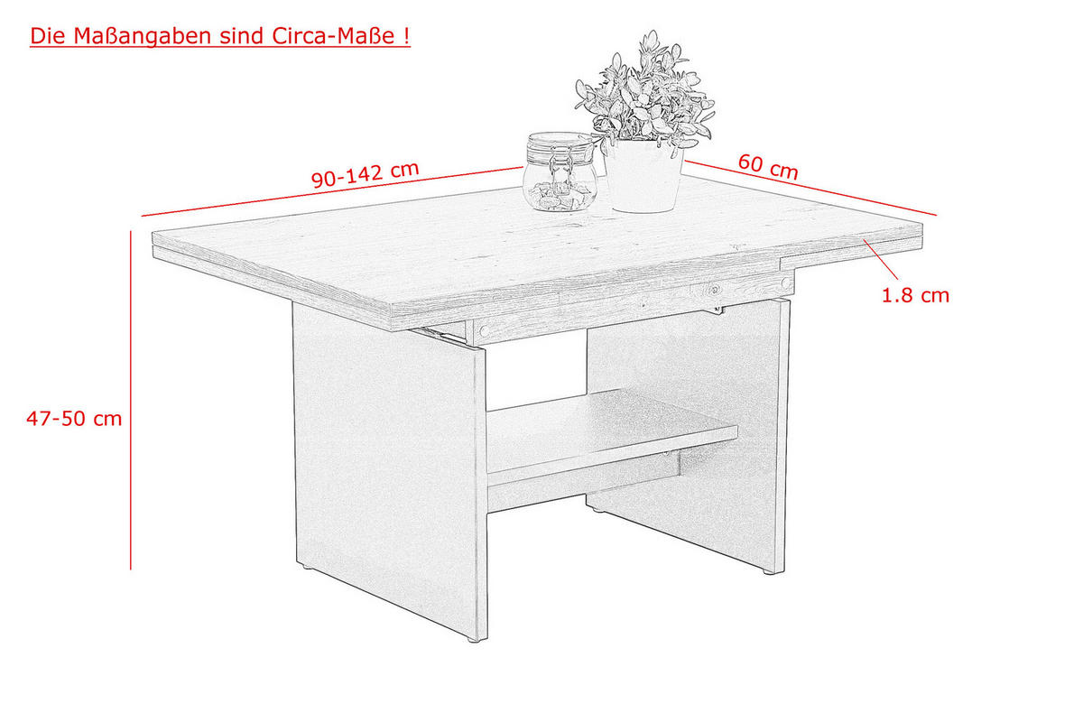 COUCHTISCH 90-142/60/47-57 cm rechteckig Eiche Artisan  - Anthrazit/Eiche Artisan, Design, Holzwerkstoff (90-142/60/47-57cm) - Livetastic