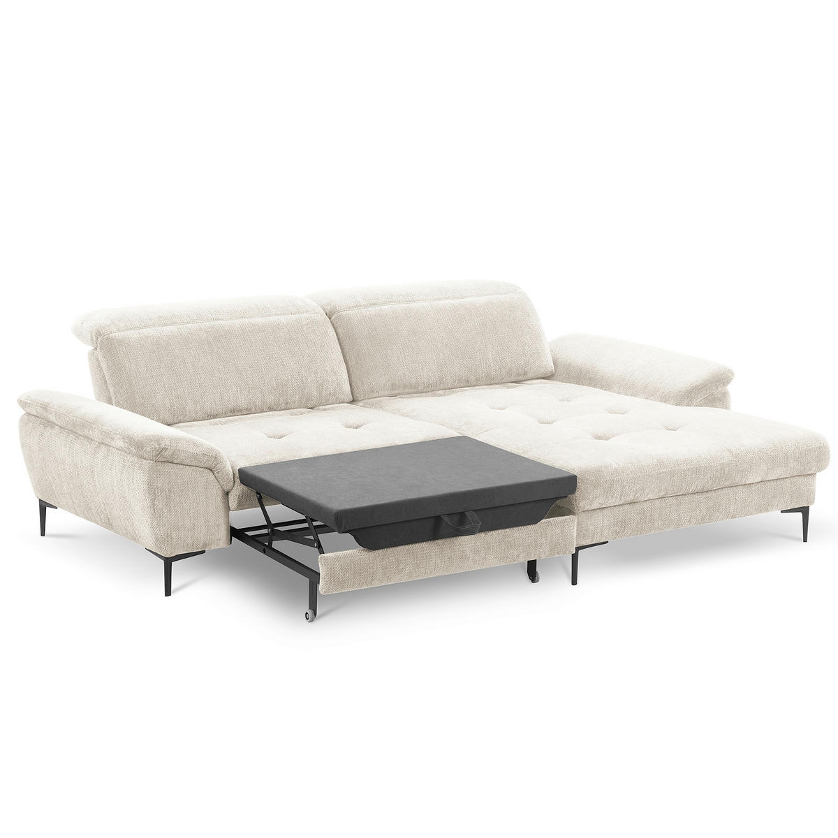 ECKSOFA   - Weiss/Schwarz, Design, Textil/Metall (268/195cm) - Livetastic