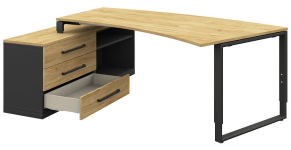 ECKSCHREIBTISCH in Anthrazit, Hickory - Anthrazit/Alufarben, Design, Holzwerkstoff/Metall (200/160cm) - Moderano