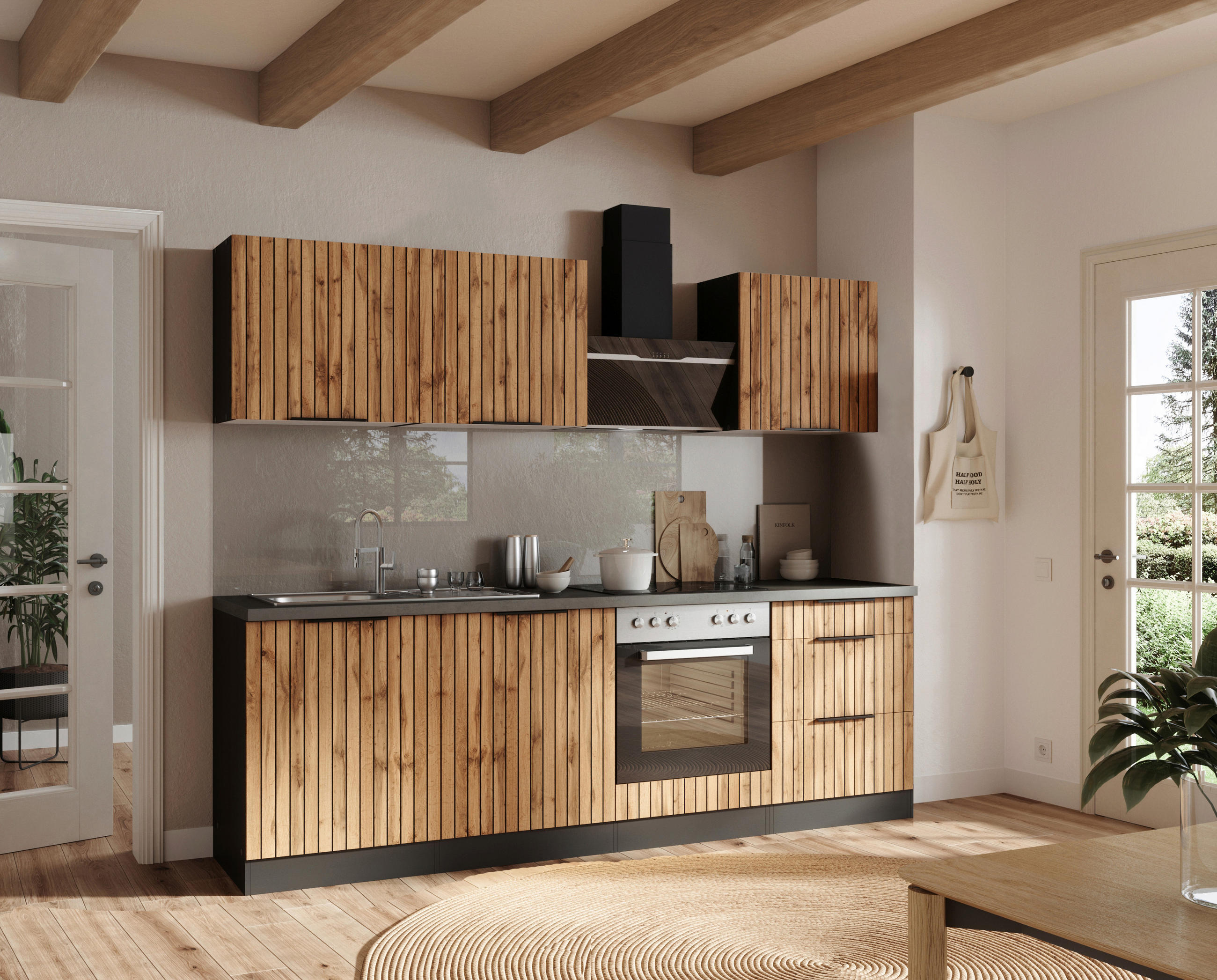 MODULKÖK 240 cm   i grafitfärgad, ek Wotan  - ek Wotan/grafitfärgad, Basics, metall/trämaterial (240cm) - Held