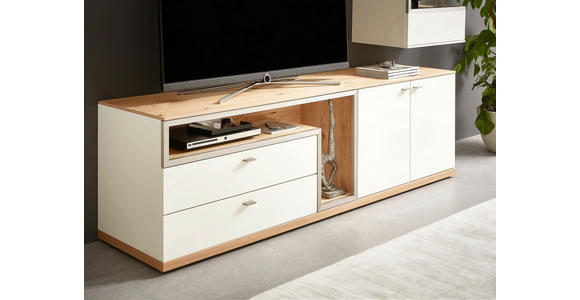 WOHNWAND  in Weiß, Eichefarben  290/218,3/52 cm  - Edelstahlfarben/Eichefarben, Design, Glas/Holz (290/218,3/52cm) - Dieter Knoll