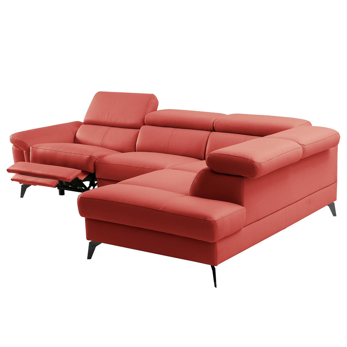 ECKSOFA SONO in Lederlook Echtleder Rot Armteilverstellung, Kopfteilverstellung  265/210 cm  - Rot/Schwarz, Design, Leder/Textil (265/210cm) - Livetastic