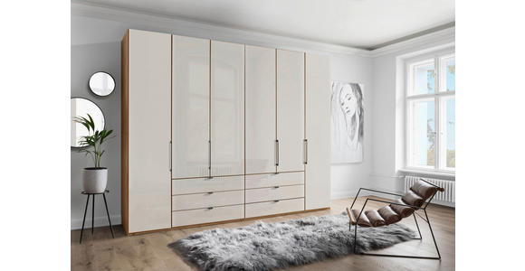 FALTTÜRENSCHRANK 300/236/58 cm 4-türig Champagner, Eiche Bianco  - Schieferfarben/Eiche Bianco, KONVENTIONELL, Glas/Holzwerkstoff (300/236/58cm) - Dieter Knoll