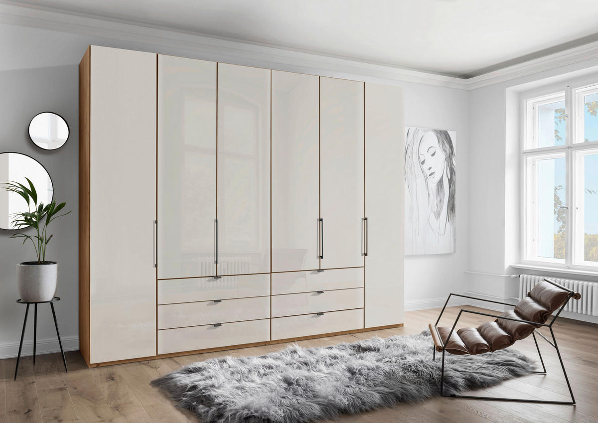 FALTTÜRENSCHRANK 300/236/58 cm 6-türig Champagner, Eiche Bianco  - Schieferfarben/Eiche Bianco, KONVENTIONELL, Glas/Holzwerkstoff (300/236/58cm) - Dieter Knoll