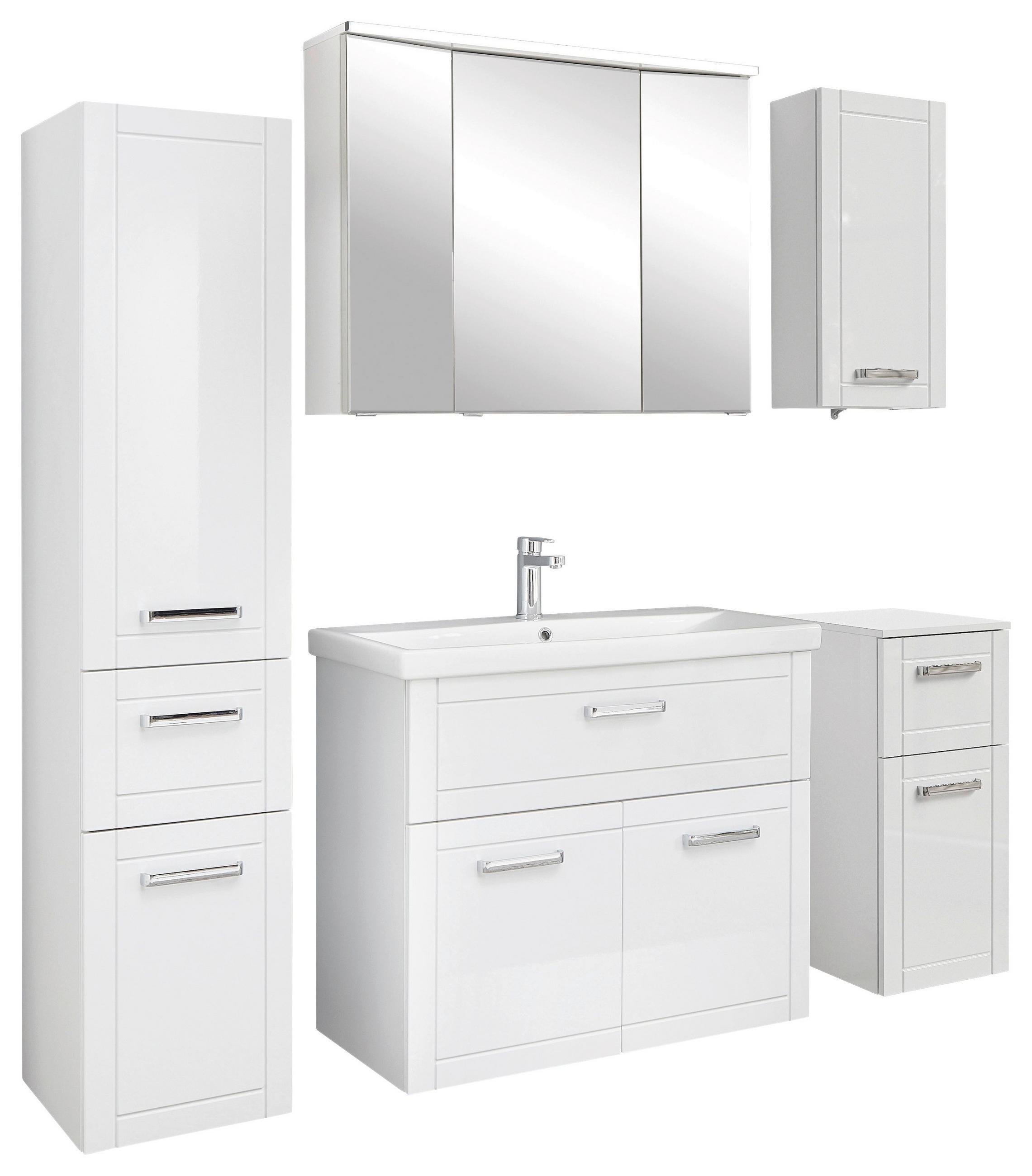 BADEZIMMER 6-teilig  in 160 cm  - Chromfarben/Weiß Hochglanz, MODERN, Glas/Keramik (160cm) - Sadena
