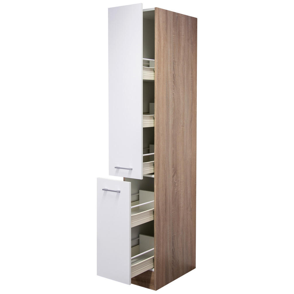 Apothekerschrank Samoa B: 30 Cm Weiß 2 Auszüge 5 Ablagen