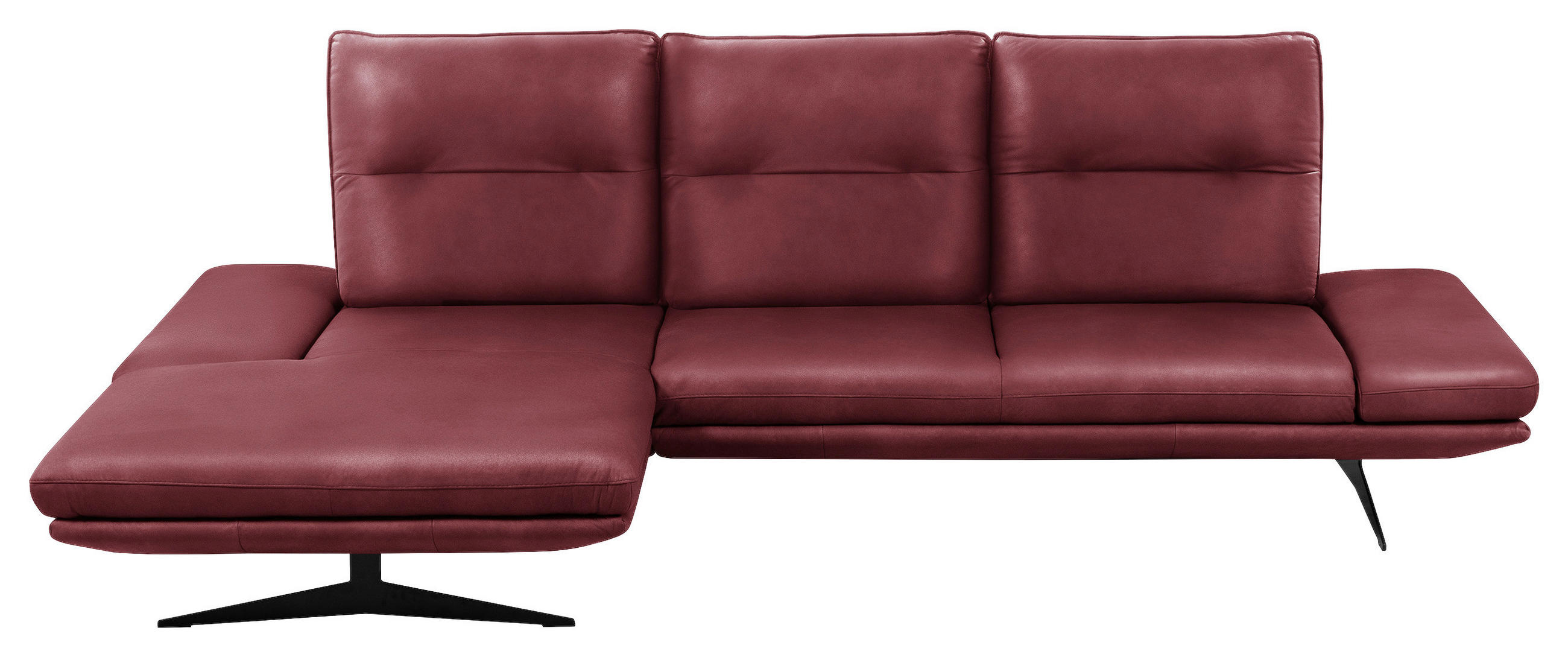 ECKSOFA Kirschrot Echtleder Armteilverstellung, Kopfteilverstellung, Sitztiefenverstellung  - Schwarz/Kirschrot, Design, Leder/Metall (180/291cm) - Celina Home