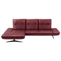 ECKSOFA Kirschrot Echtleder Armteilverstellung, Kopfteilverstellung, Sitztiefenverstellung  - Schwarz/Kirschrot, Design, Leder/Metall (180/291cm) - Celina Home