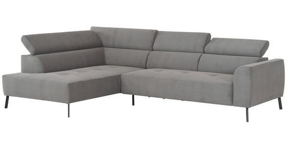 ECKSOFA Grau Feincord - Schwarz/Grau, Design, Textil/Metall (205/280cm) - Xora