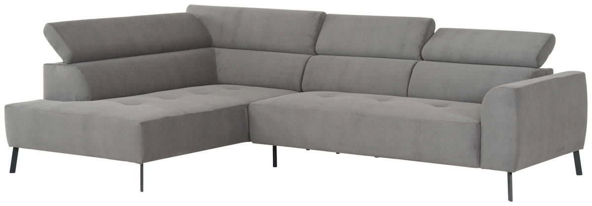 ECKSOFA Grau Feincord  - Schwarz/Grau, Design, Textil/Metall (205/280cm) - Xora