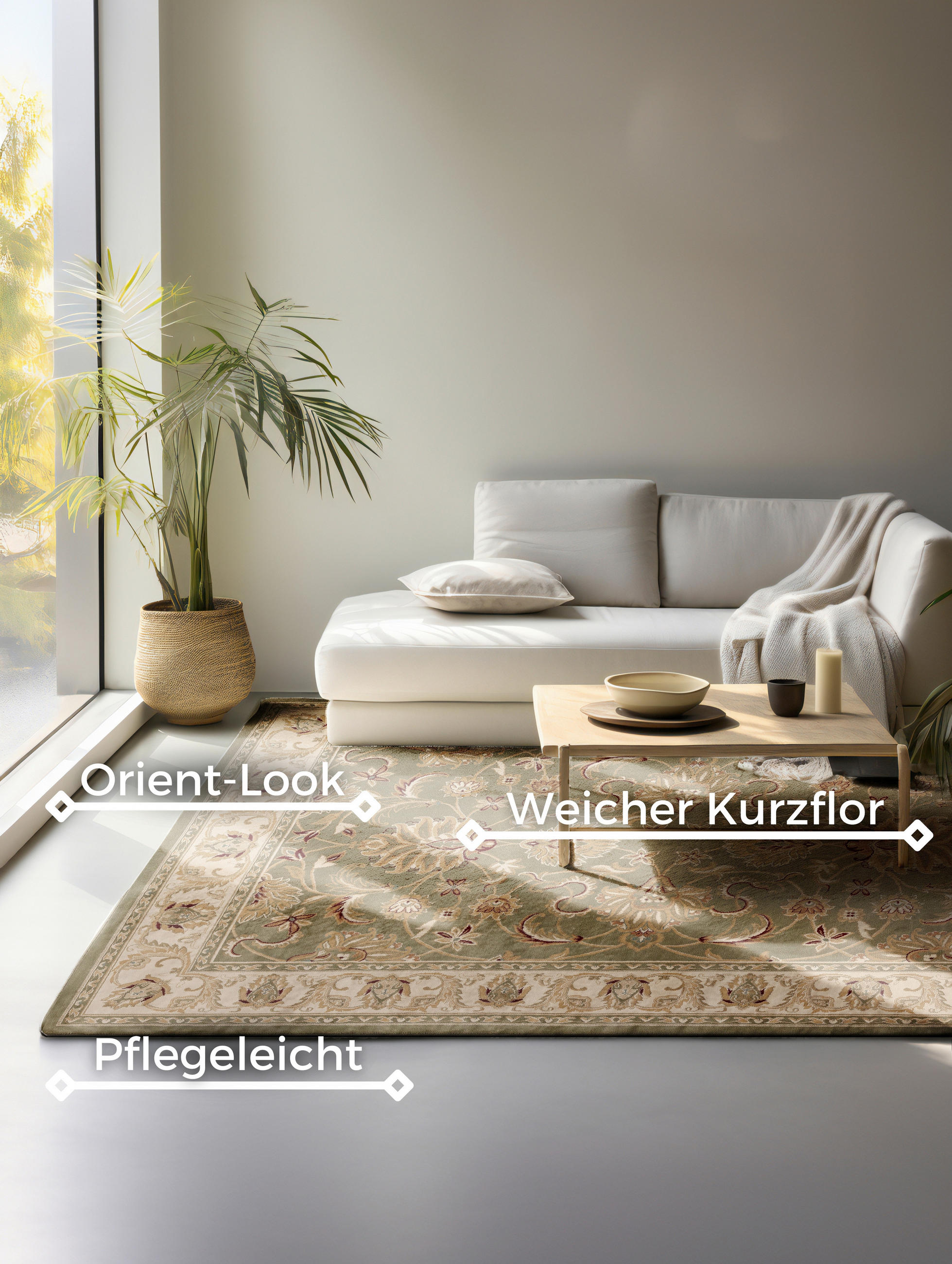 VINTAGE-TEPPICH 80/120 cm Herat Olivgrün, Creme  - Creme/Olivgrün, Basics, Kunststoff/Textil (80/120cm) - Hanse Home