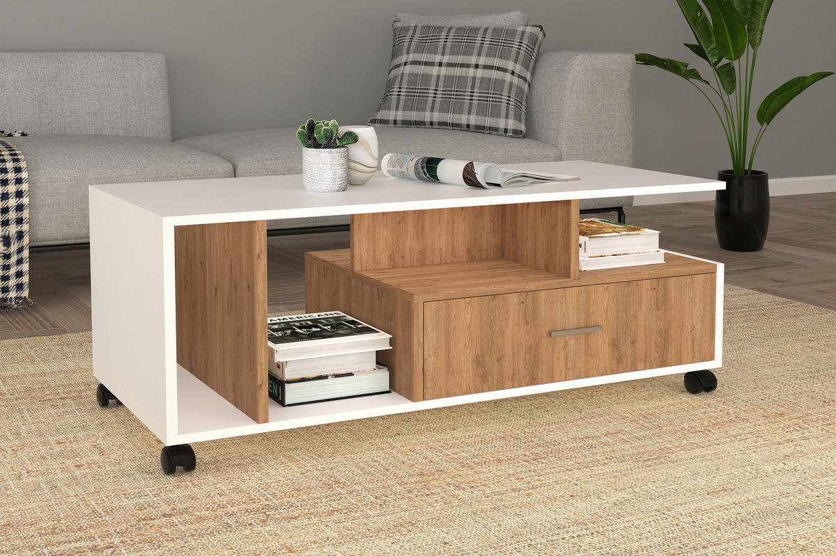 COUCHTISCH in Holzwerkstoff 112/50/42 cm  - Eichefarben/Weiß, MODERN, Holzwerkstoff/Kunststoff (112/50/42cm) - MID.YOU