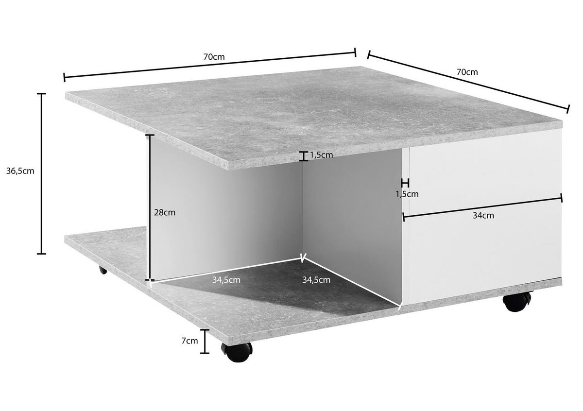 COUCHTISCH in Holzwerkstoff 70/70/36,5 cm  - Weiss/Grau, Modern, Holzwerkstoff/Kunststoff (70/70/36,5cm) - MID.YOU