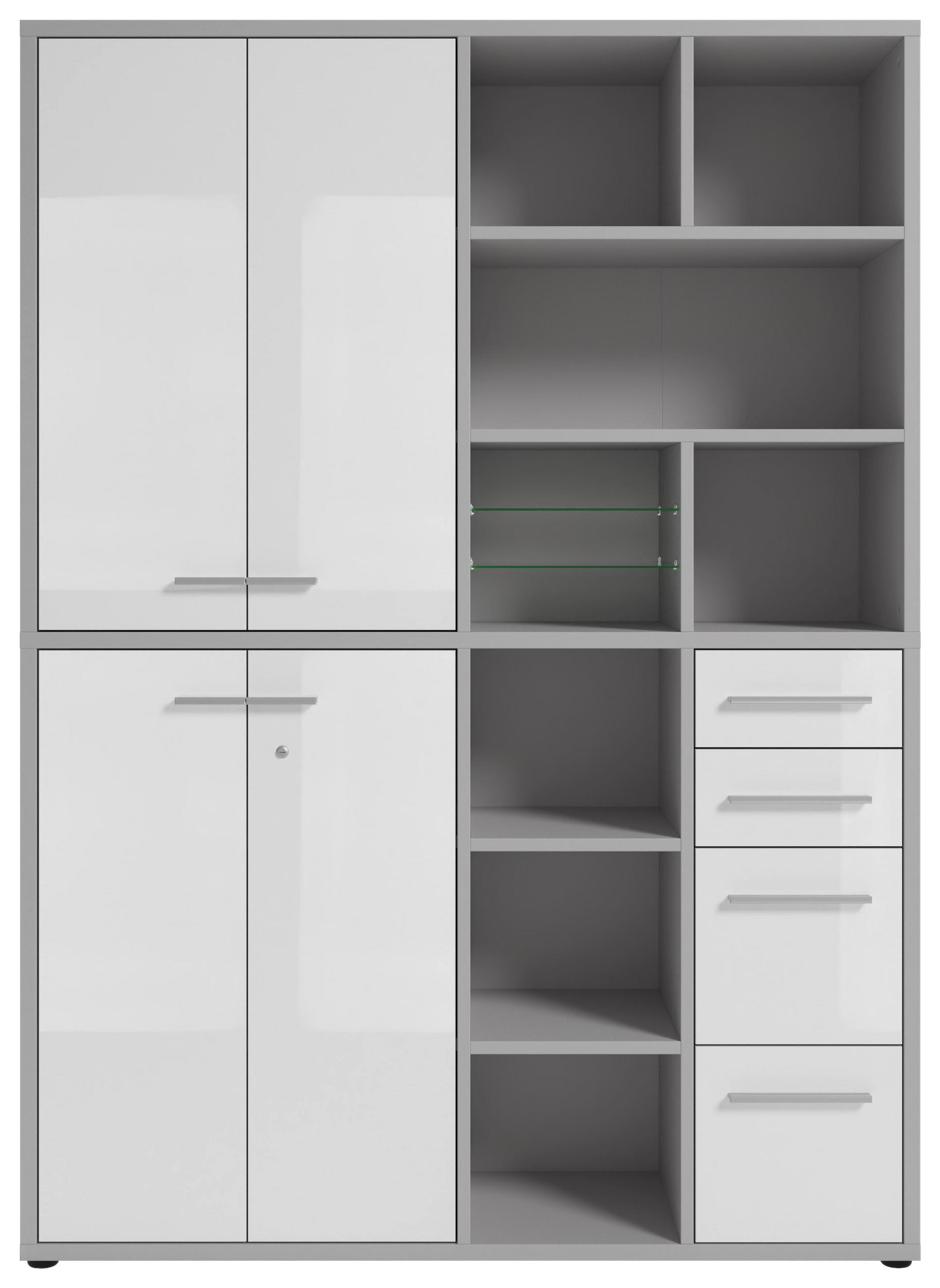 AKTENSCHRANK Weiß, Hellgrau  - Hellgrau/Weiß, MODERN, Glas/Holzwerkstoff (154,9/215,4/40cm)