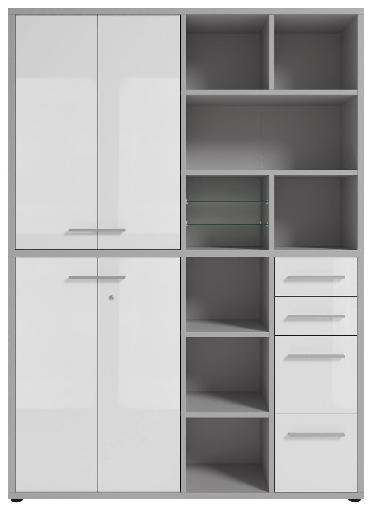 AKTENSCHRANK Weiß, Hellgrau  - Hellgrau/Weiß, MODERN, Glas/Holzwerkstoff (154,9/215,4/40cm)