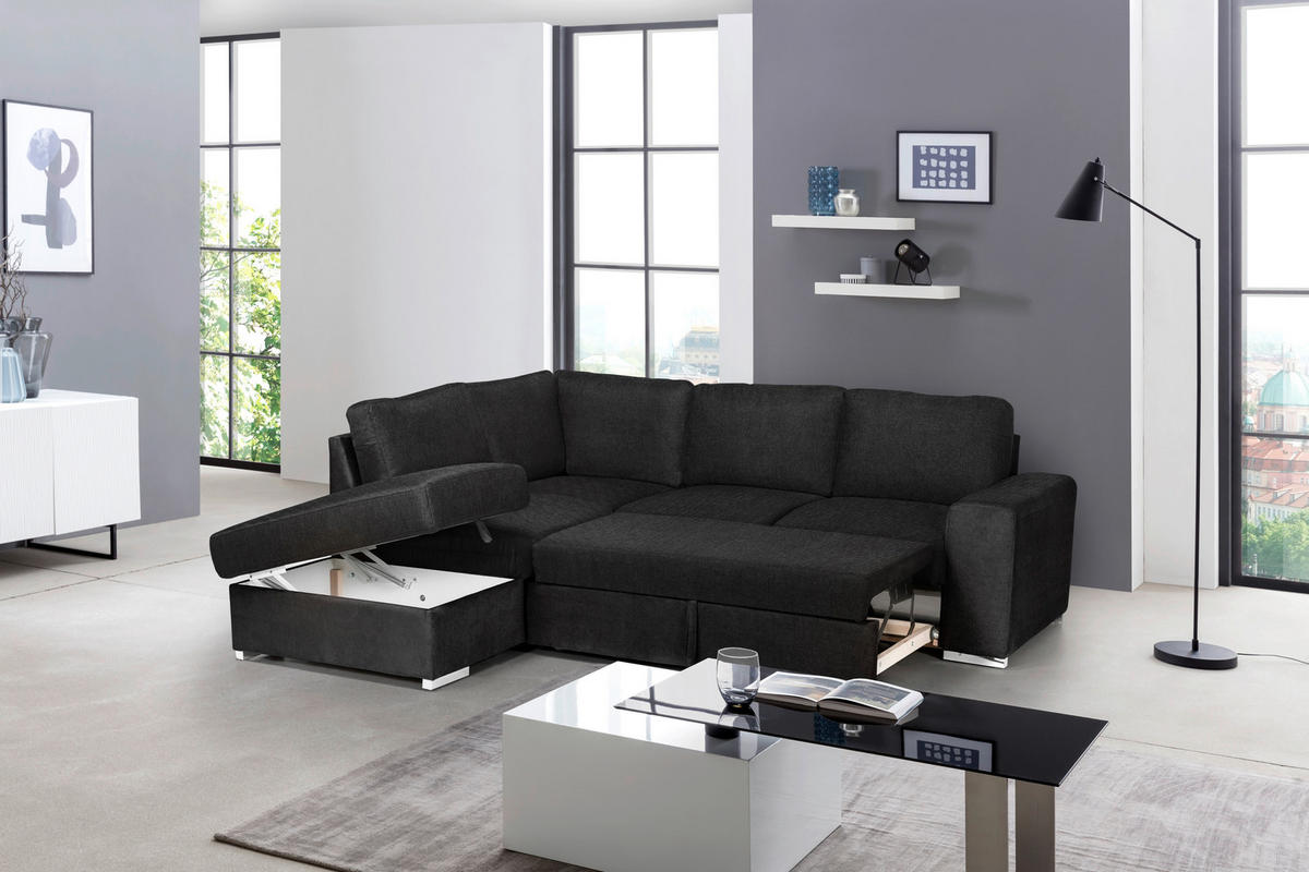 ECKSOFA in Mikrofaser Anthrazit  - Chromfarben/Anthrazit, Konventionell, Textil/Metall (213/248cm) - MID.YOU