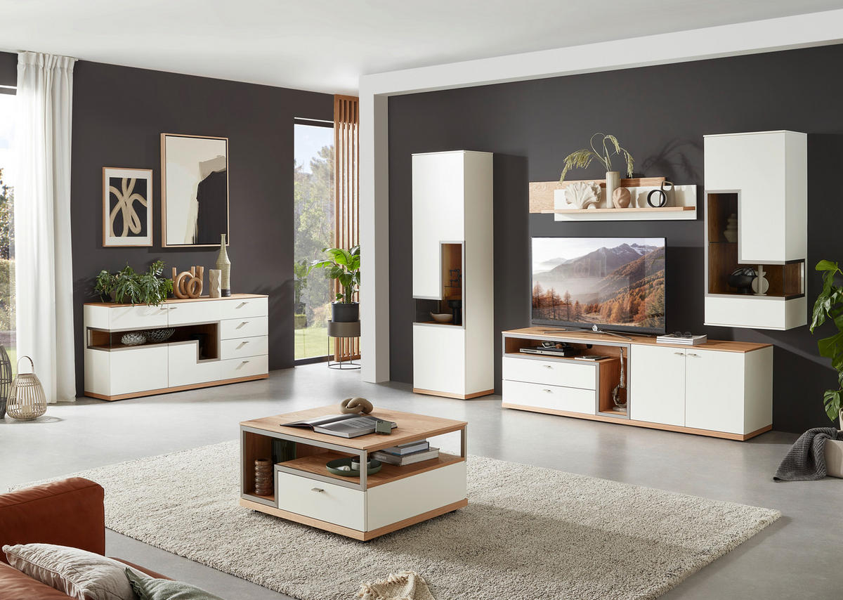 VITRINE  in furniert Balkeneiche Weiß, Wildeiche  - Wildeiche/Edelstahlfarben, Design, Glas/Holz (60/218/42cm) - Dieter Knoll