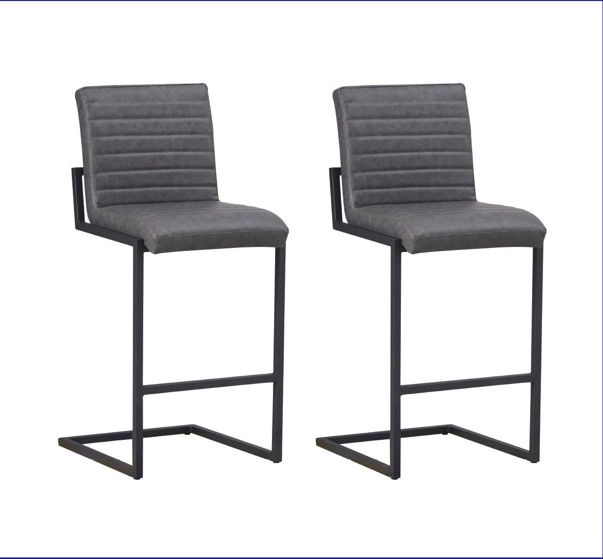 BARHOCKER-SET Lederlook Anthrazit  - Anthrazit/Schwarz, MODERN, Textil/Metall (54/100/58cm) - MID.YOU