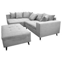 Ecksofa inkl. Hocker Hellgrau Cord  - Hellgrau/Schwarz, Design, Holz/Textil (174/247cm) - MID.YOU