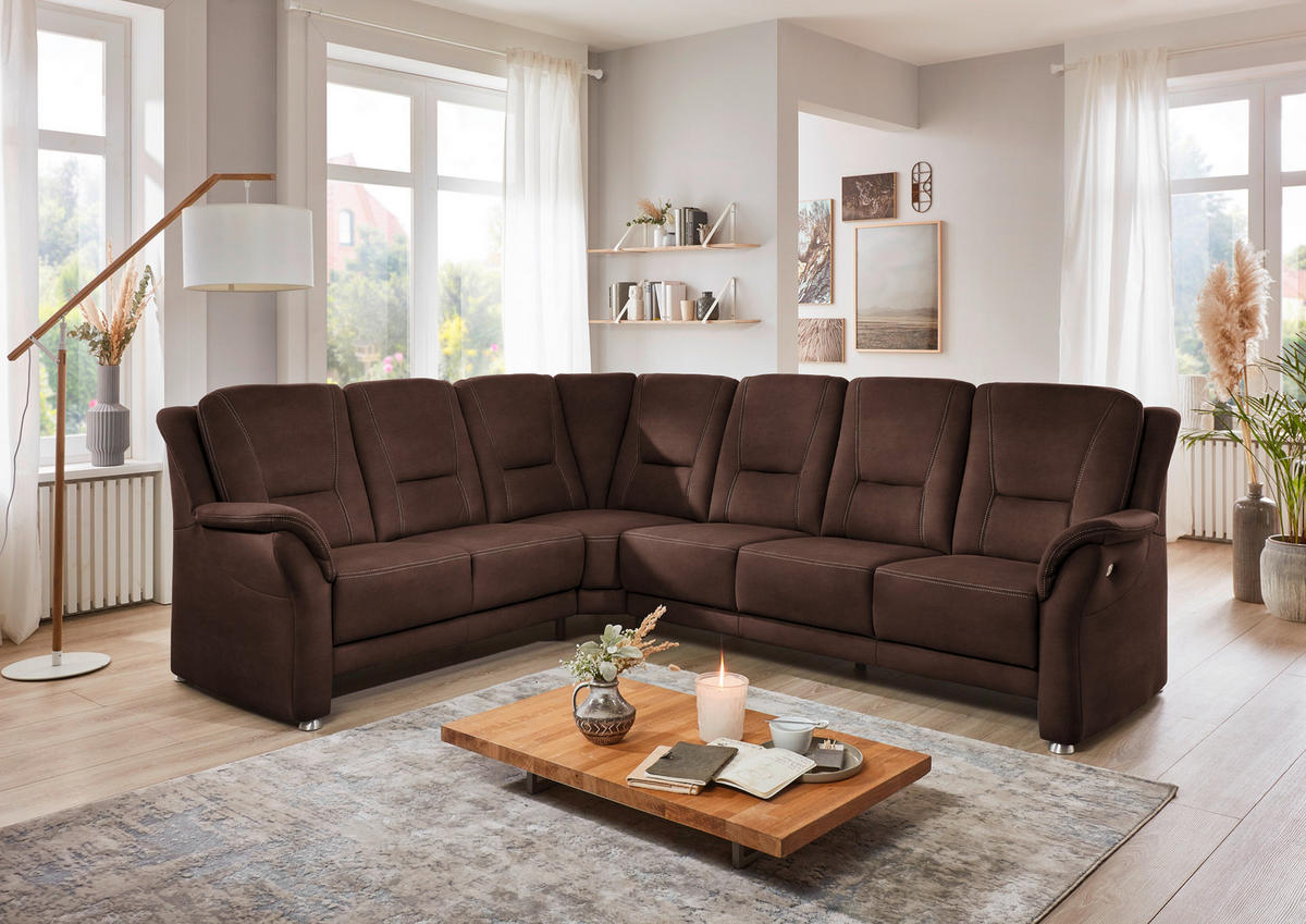 ECKSOFA in Mikrofaser Braun  223/275 cm  - Beige/Alufarben, KONVENTIONELL, Textil/Metall (223/275cm) - Beldomo Comfort