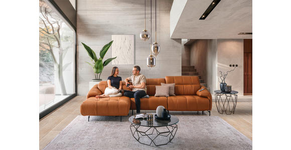 ECKSOFA in Echtleder Cognac 165/313 cm - Cognac/Schwarz, Design, Leder/Metall (165/313cm) - Emilio Belluti