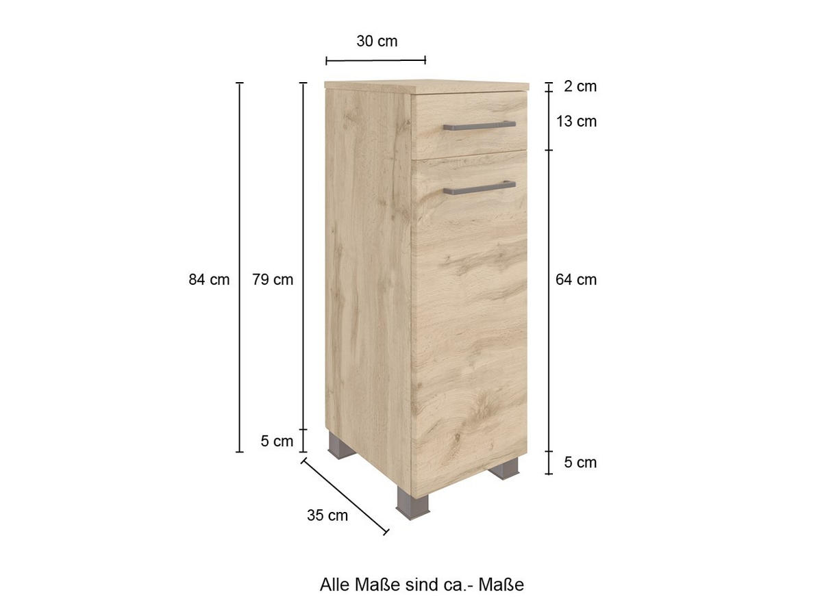 UNTERSCHRANK in   - Eichefarben/Eiche Wotan, Modern, Holzwerkstoff/Metall (30/79/35cm) - Held