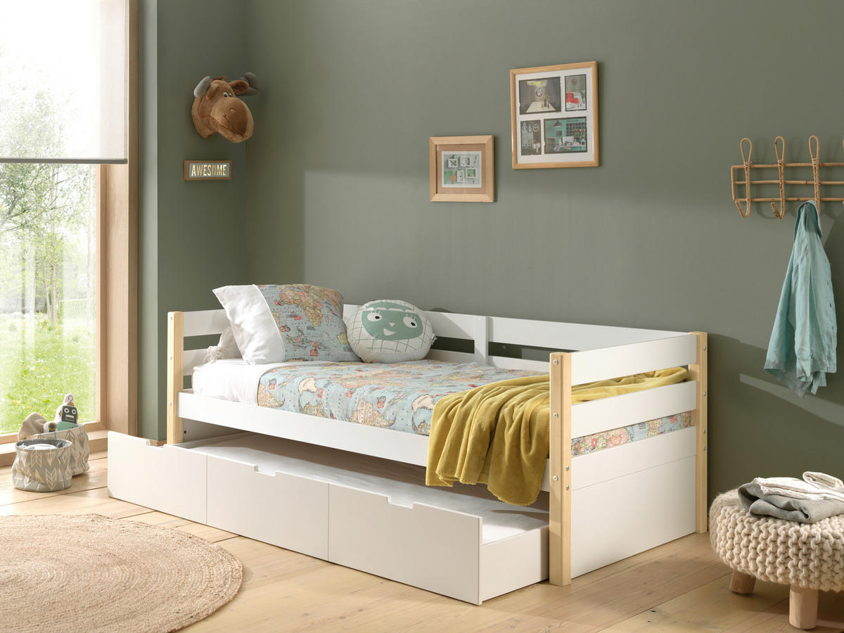 AUSZIEHBETT 90/200 cm  in Weiß, Kieferfarben  - Weiß/Kieferfarben, MODERN, Holz/Holzwerkstoff (90/200cm) - MID.YOU
