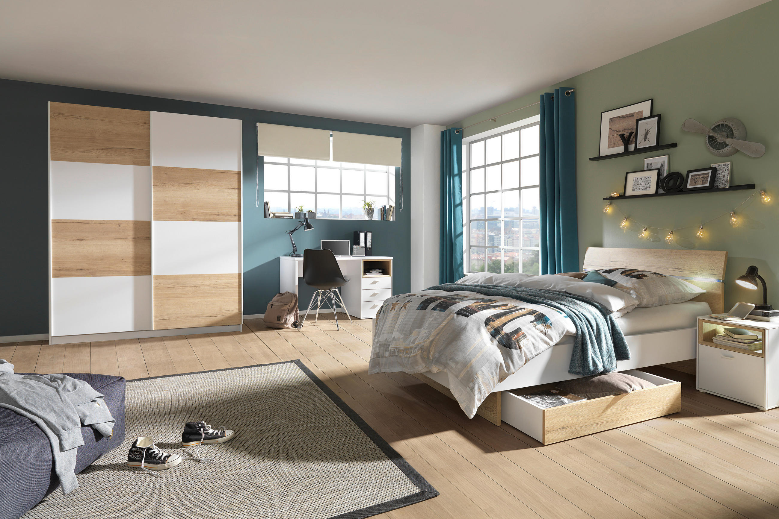 Thumbnail - Hom`in Schreibtisch, Weiß, Eiche, Metall, 3 Schublade(n) Schubladen, rechteckig, Wange, 70x74x120 cm, Stauraum, Arbeitsz...