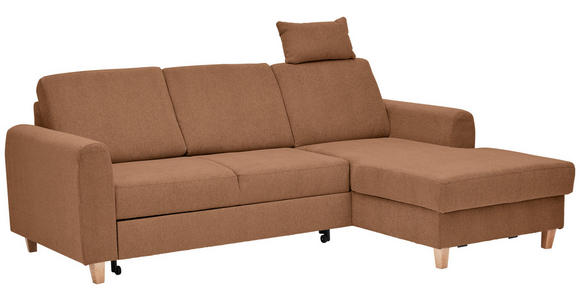 ECKSOFA Terracotta Flachgewebe  inkl. Bettkasten, Schlaffunktion, Rücken echt, Kopfstütze, Liegefläche im Originalstoff  - Buchefarben/Terracotta, KONVENTIONELL, Holz/Textil (241/166cm) - Carryhome