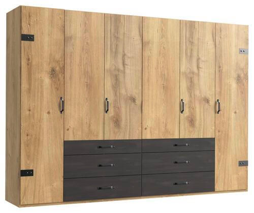 ŠATNÍ SKŘÍŇ S OTOČNÝMI DVEŘMI, barvy grafitu, barvy dubu, 300/216/58 cm - barvy dubu/barvy grafitu, Basics, kov/kompozitní dřevo (300/216/58cm) - MID.YOU