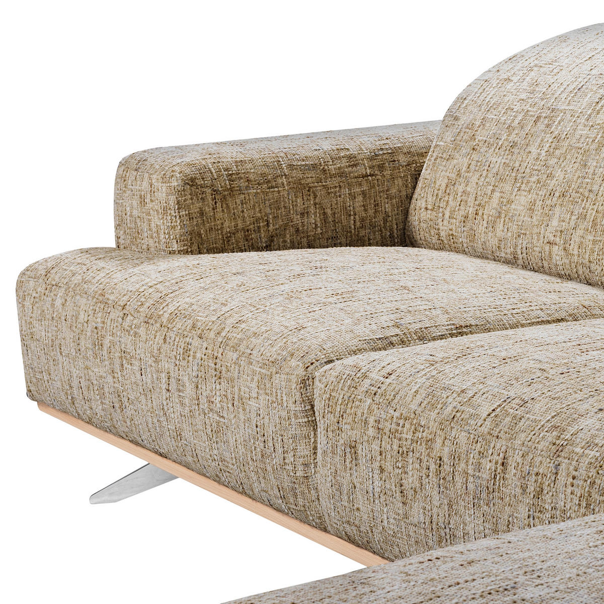 ECKSOFA PORTLAND in Struktur Hellbraun Kopfteilverstellung  295/187 cm  - Chromfarben/Hellbraun, Design, Holz/Textil (295/187cm) - Livetastic