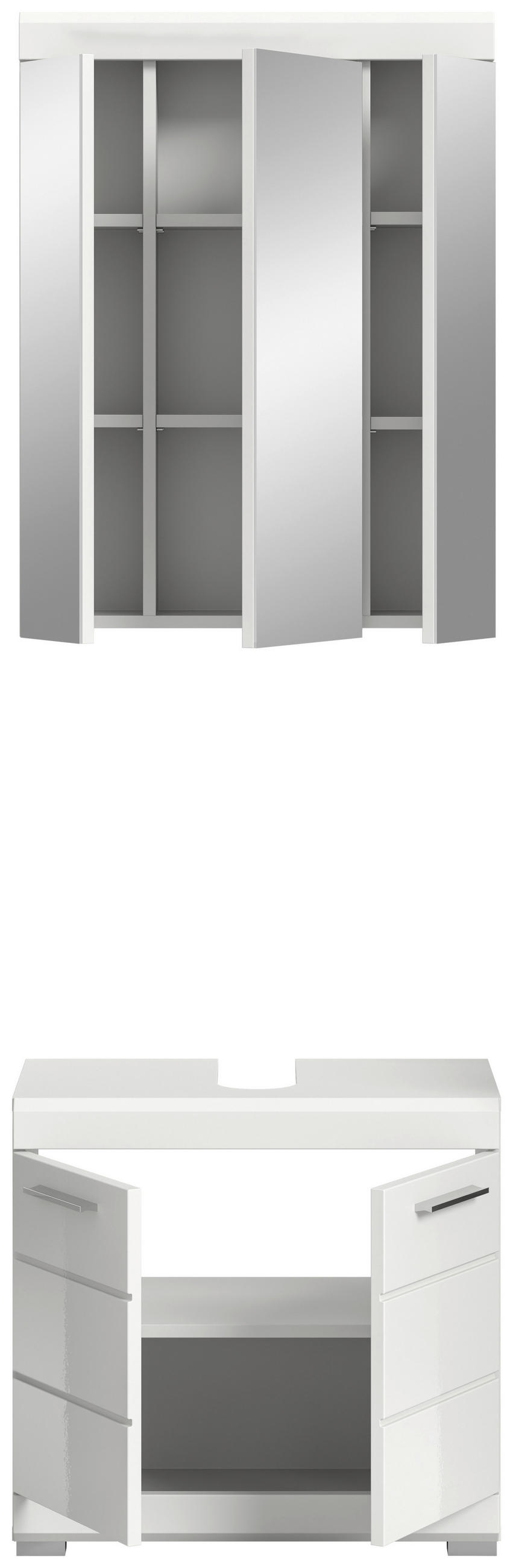 BADEZIMMER 2-teilig  in 60 cm  - Weiß Hochglanz/Silberfarben, MODERN, Glas/Holzwerkstoff (60cm) - MID.YOU