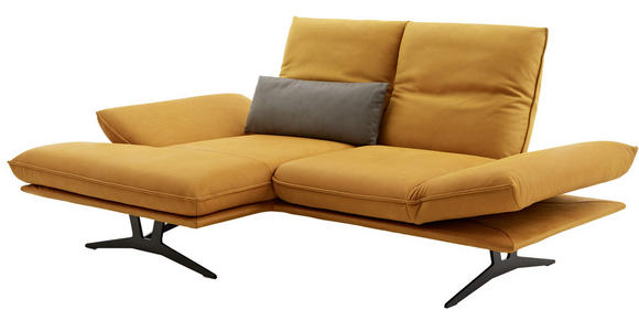 ECKSOFA in Echtleder Currygelb  - Currygelb/Gelb, Design, Leder/Metall (130/210cm) - Dieter Knoll