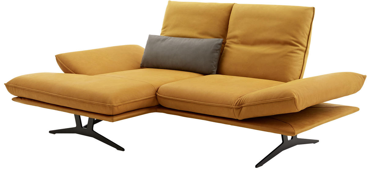 ECKSOFA in Echtleder Currygelb  - Currygelb/Gelb, Design, Leder/Metall (130/210cm) - Dieter Knoll