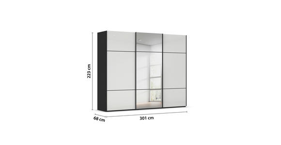SCHWEBETÜRENSCHRANK 301/223/68 cm 3-türig Schwarz, Weiß - Schwarz/Weiß, KONVENTIONELL, Glas/Holzwerkstoff (301/223/68cm) - Novel