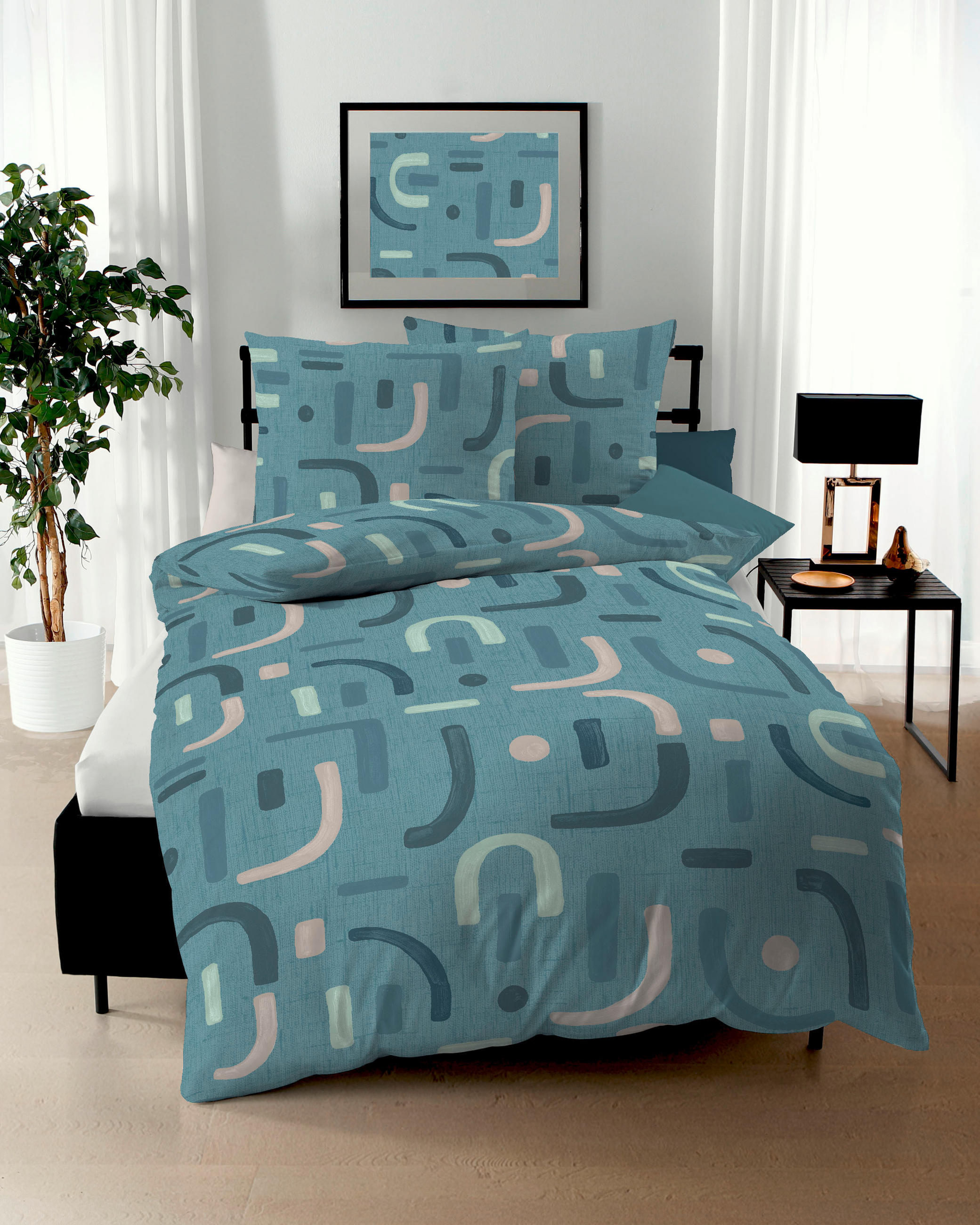 POSTELJNINA Elements 140/200 cm saten modra  - modra, Konvencionalno, tekstil (140/200cm) - Kaeppel