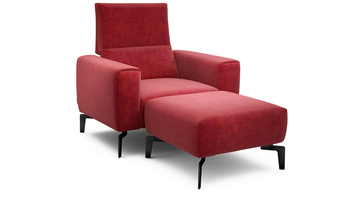 Sessel inkl. Hocker in Samt Rot  - Rot/Schwarz, Design, Textil/Metall (110/85/86-94cm) - SENSOO