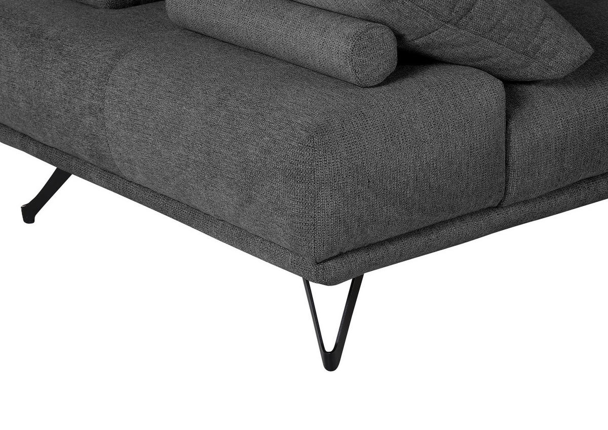 ECKSOFA in Flachgewebe Dunkelgrau  - Dunkelgrau/Schwarz, Konventionell, Textil/Metall (310/240cm) - MID.YOU