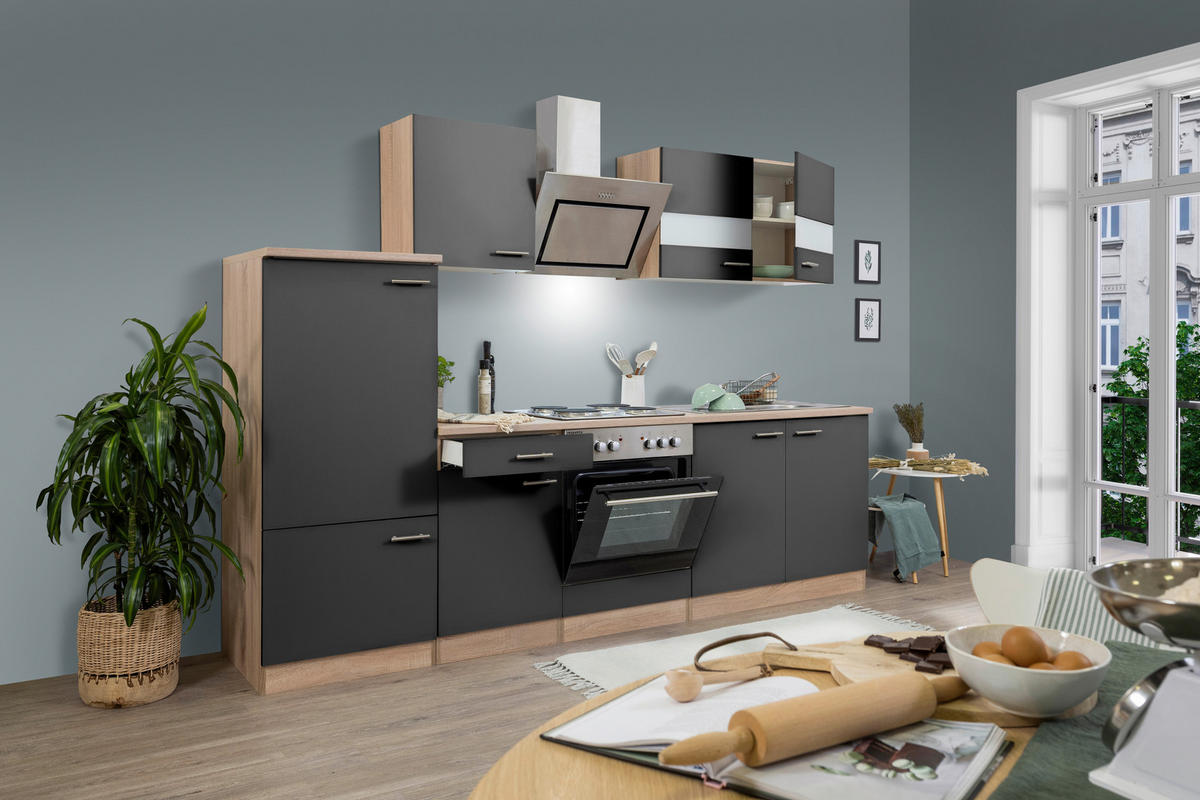KÜCHENBLOCK 270 cm   in Grau  - Edelstahlfarben/Eichefarben, Basics, Holzwerkstoff/Metall (270cm) - Respekta
